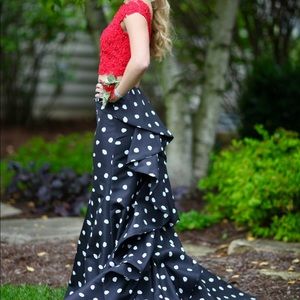Sherri Hill Red and Black Polka Dot Prom Dress